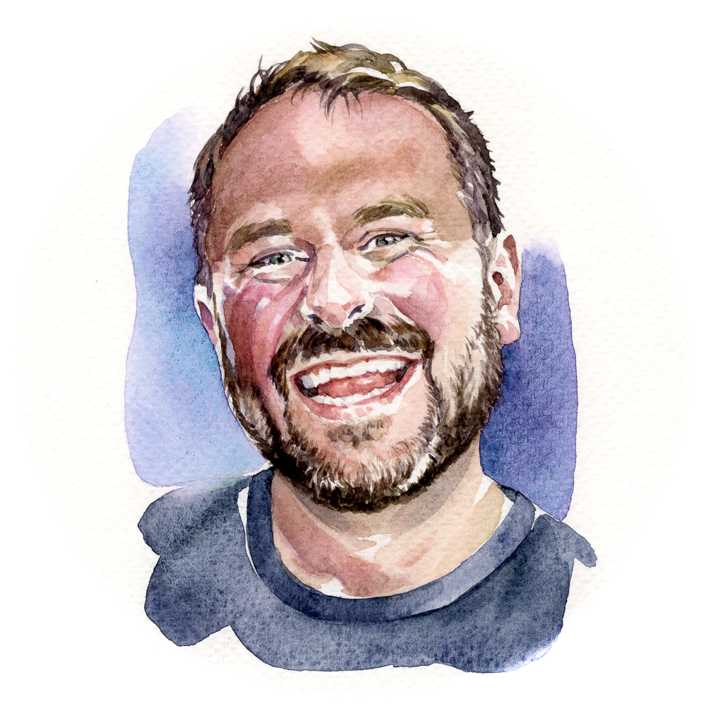 Hand painted watercolor headshot of Danny Wilson