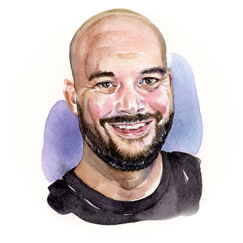 Hand painted watercolor headshot of Dean Croshere