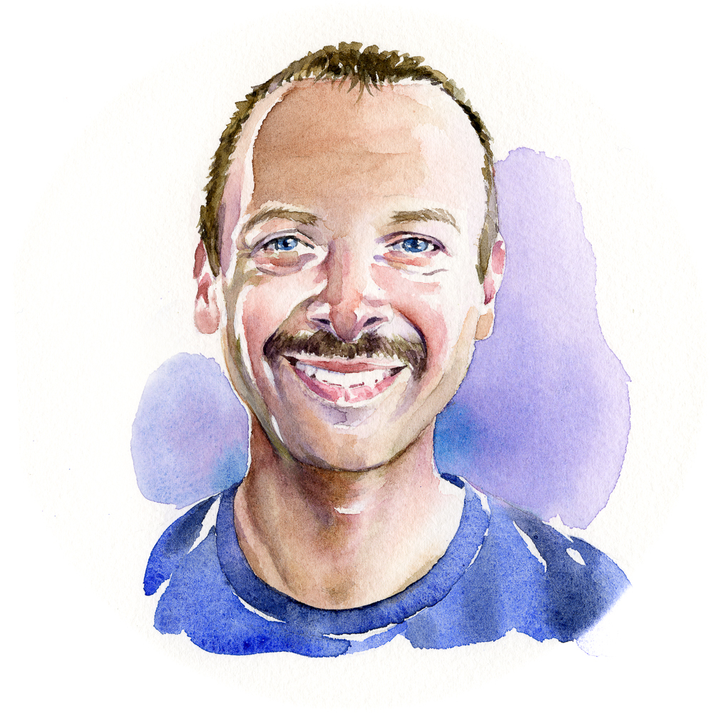 Hand painted watercolor headshot of Dylan Jackson