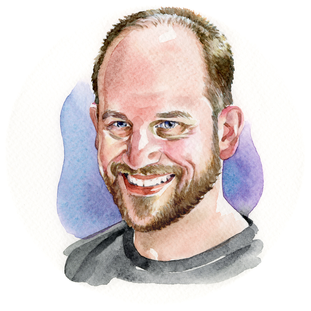 Hand painted watercolor headshot of Piotr Esden-Tempski